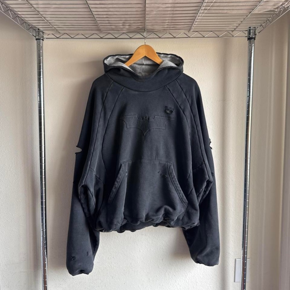 NWT YoungLA x The Dark Knight Trilogy Batman Street Hoodie Washed Black 5218